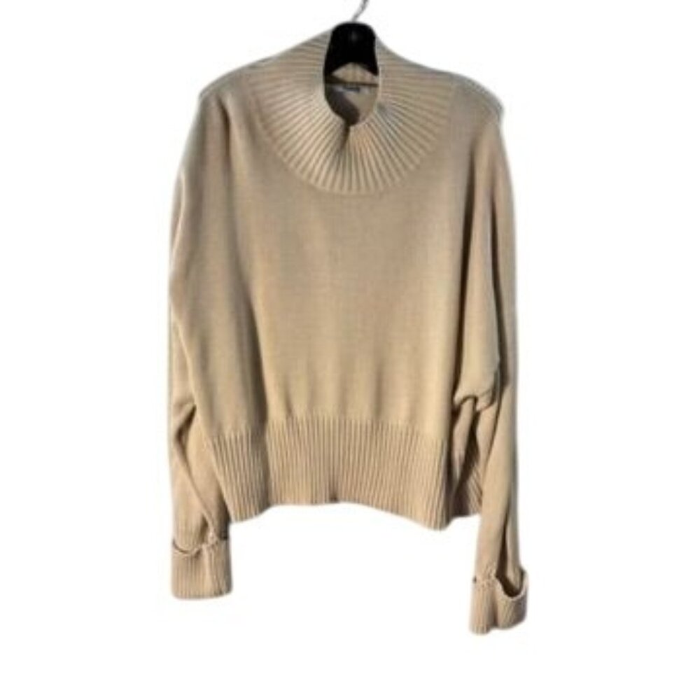 Oversized Beige Ribbed Cotton Sweater Women’s XL - Picture 2 of 9
